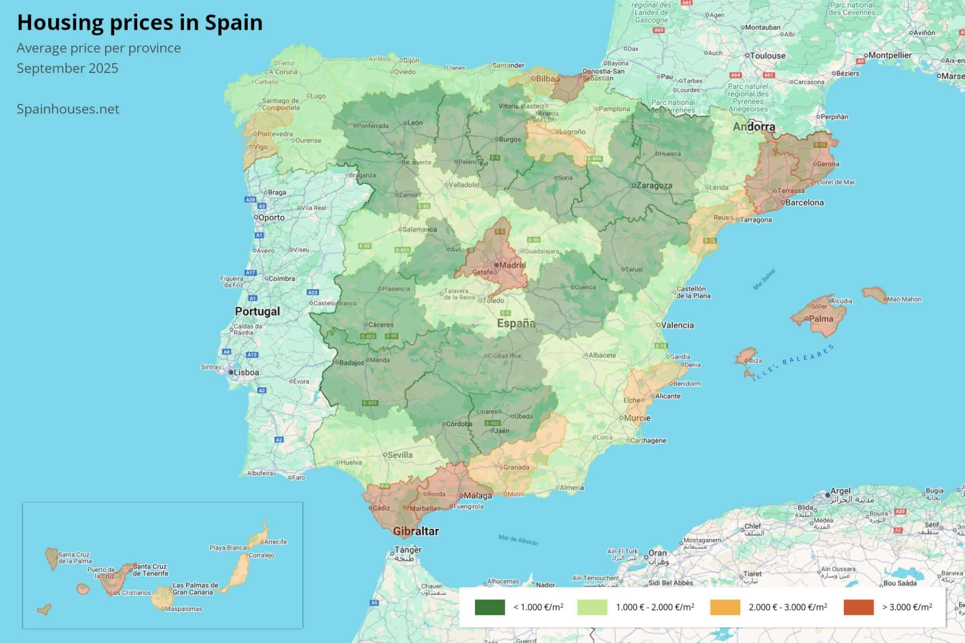 Where is it most expensive and cheapest to buy a home in Spain?